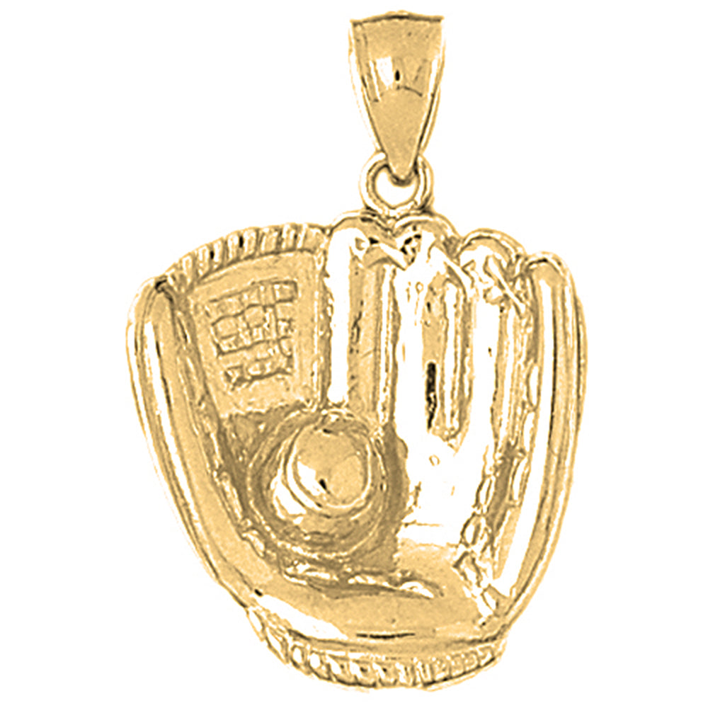 10K, 14K or 18K Gold Baseball Mitt With Ball Pendant
