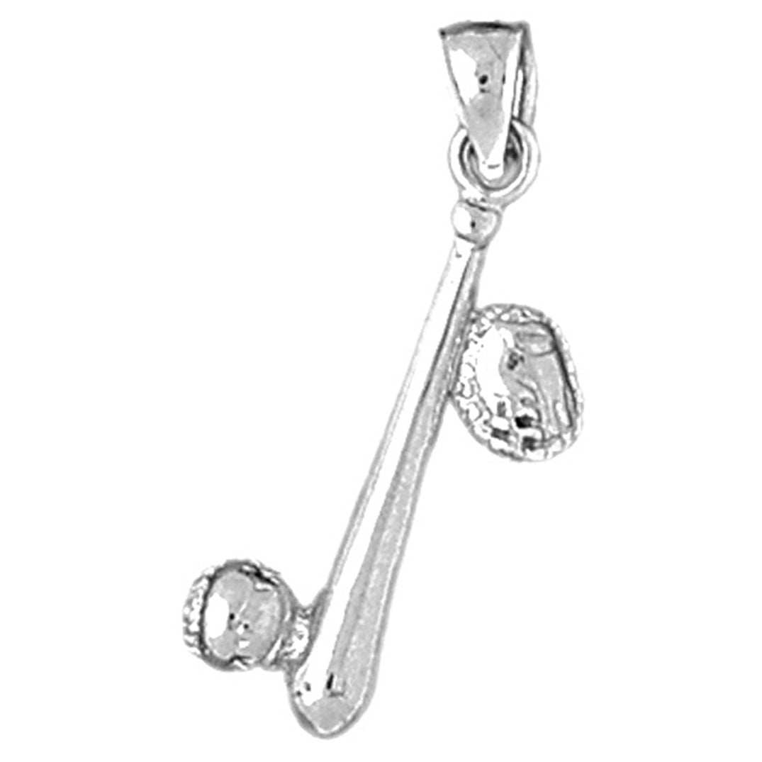 10K, 14K or 18K Gold 3D Baseball Bat, Mitt, And Ball Pendant