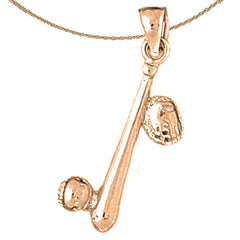 Colgante de bate, guante y bola de béisbol 3D de oro de 10K, 14K o 18K