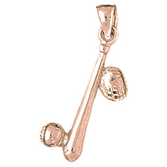 10K, 14K or 18K Gold 3D Baseball Bat, Mitt, And Ball Pendant