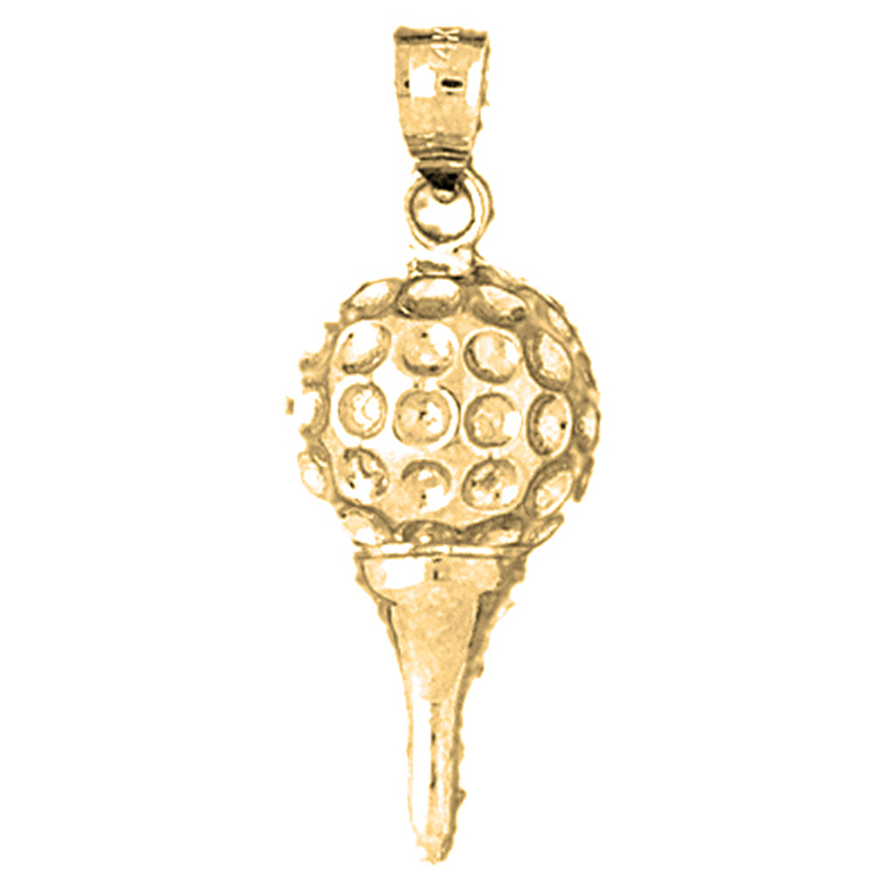 10K, 14K or 18K Gold Golf Ball On Tee Pendant