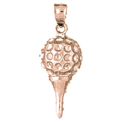 10K, 14K or 18K Gold Golf Ball On Tee Pendant