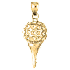10K, 14K or 18K Gold Golf Ball On Tee Pendant