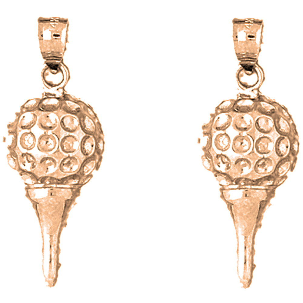 14K or 18K Gold 31mm Golf Ball On Tee Earrings