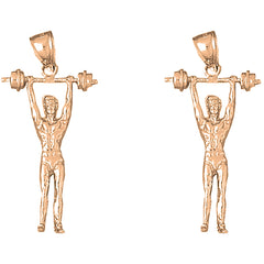 14K or 18K Gold 40mm 3D Body Builder Earrings