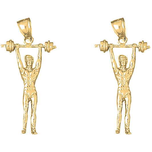 14K or 18K Gold 40mm 3D Body Builder Earrings
