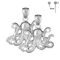 Sterling Silver 26mm Octopus Earrings (White or Yellow Gold Plated)