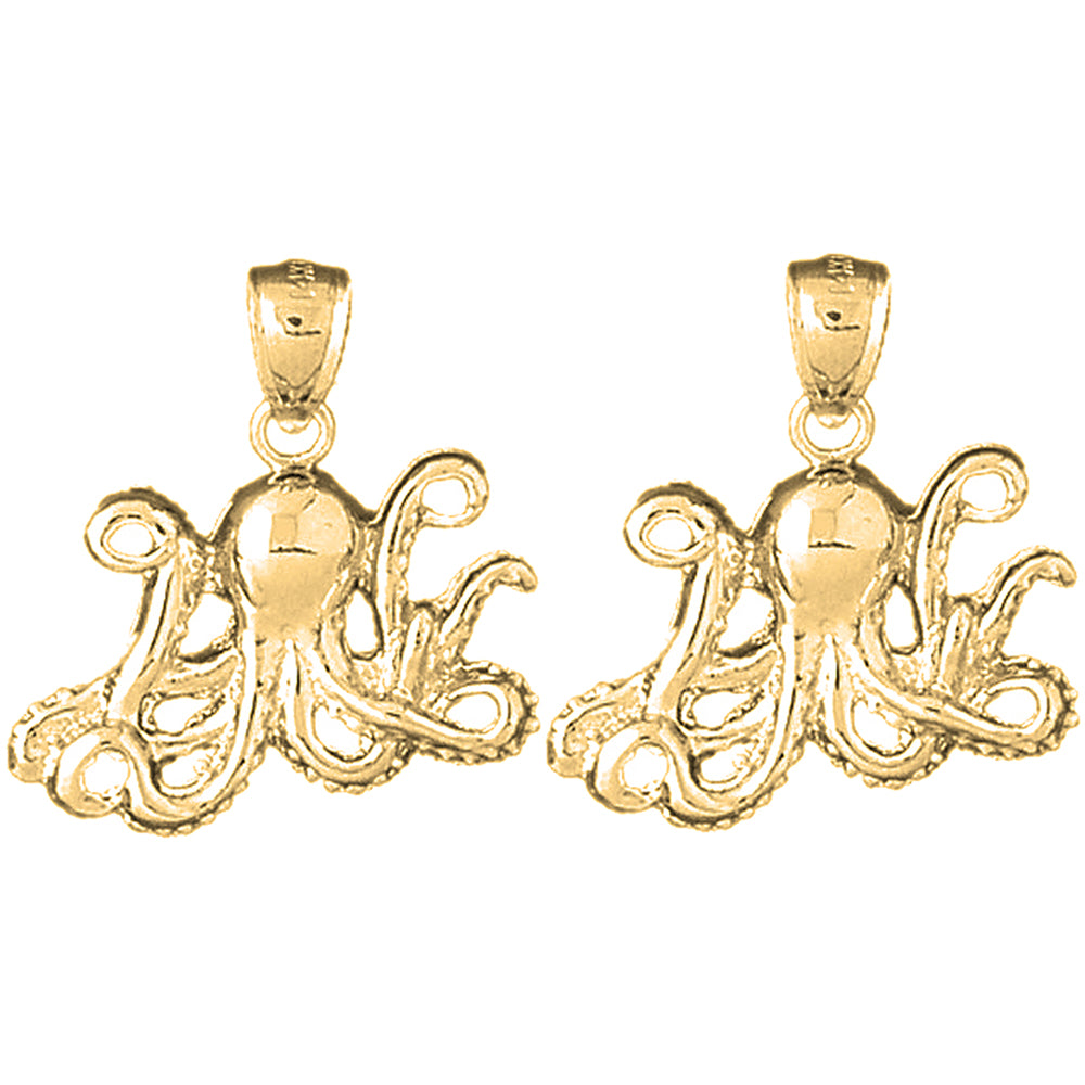 Yellow Gold-plated Silver 26mm Octopus Earrings