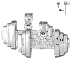 Sterling Silver 16mm Dumbbell Earrings (White or Yellow Gold Plated)