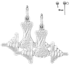 Sterling Silver 17mm Dumbbell Earrings (White or Yellow Gold Plated)