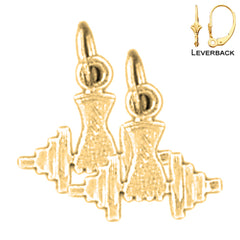 Sterling Silver 13mm Dumbbell Earrings (White or Yellow Gold Plated)