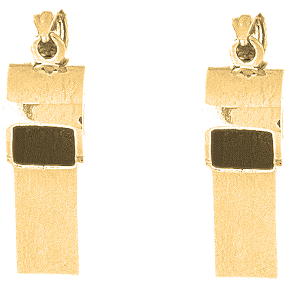 14K or 18K Gold 34mm 3D Whistle Earrings