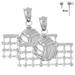 Sterling Silver 21mm Volleyball Earrings (White or Yellow Gold Plated)