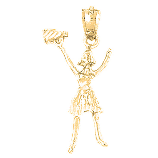 14K or 18K Gold 3D Cheerleader Pendant