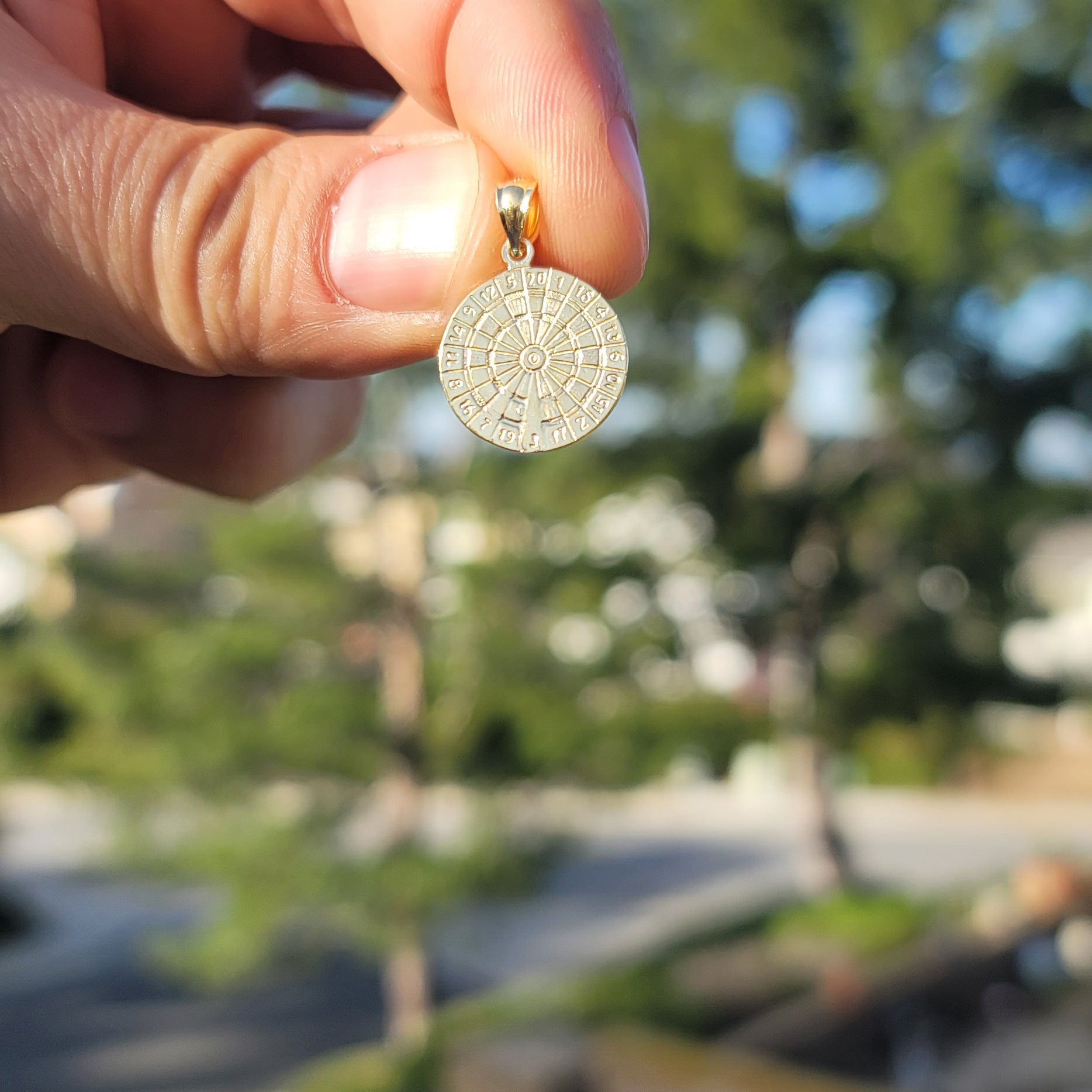 14K or 18K Gold Dart Board Pendant
