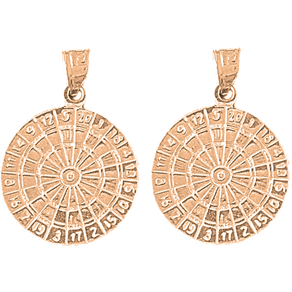 14K or 18K Gold 23mm Dart Board Earrings