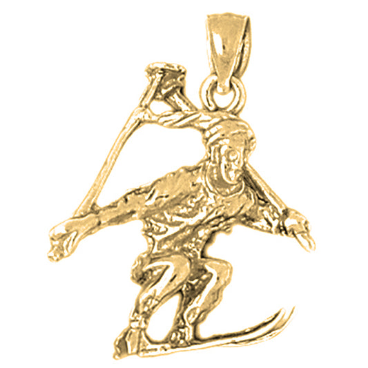 10K, 14K or 18K Gold 3D Skier Pendant