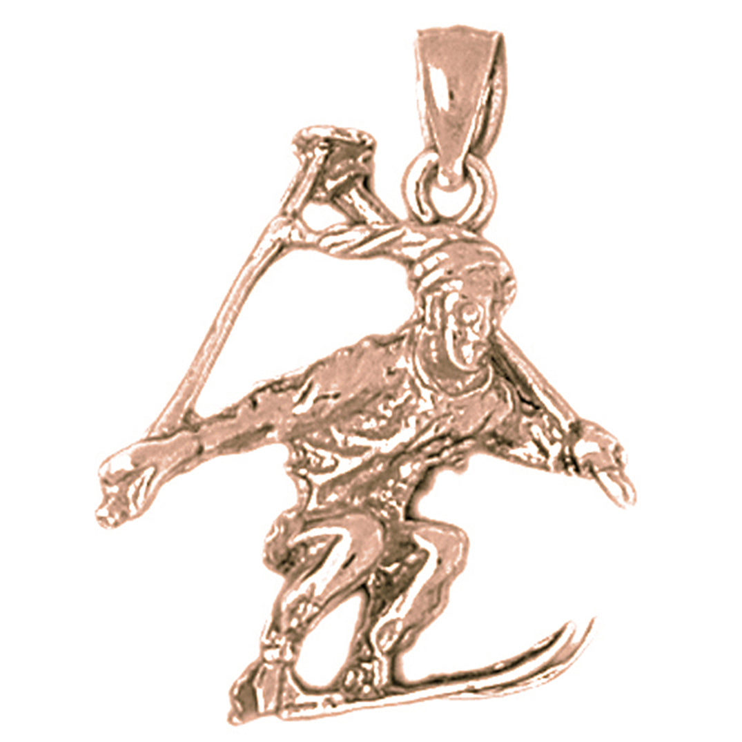 10K, 14K or 18K Gold 3D Skier Pendant