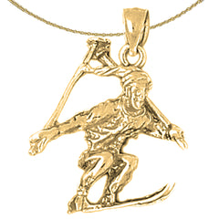 10K, 14K or 18K Gold 3D Skier Pendant