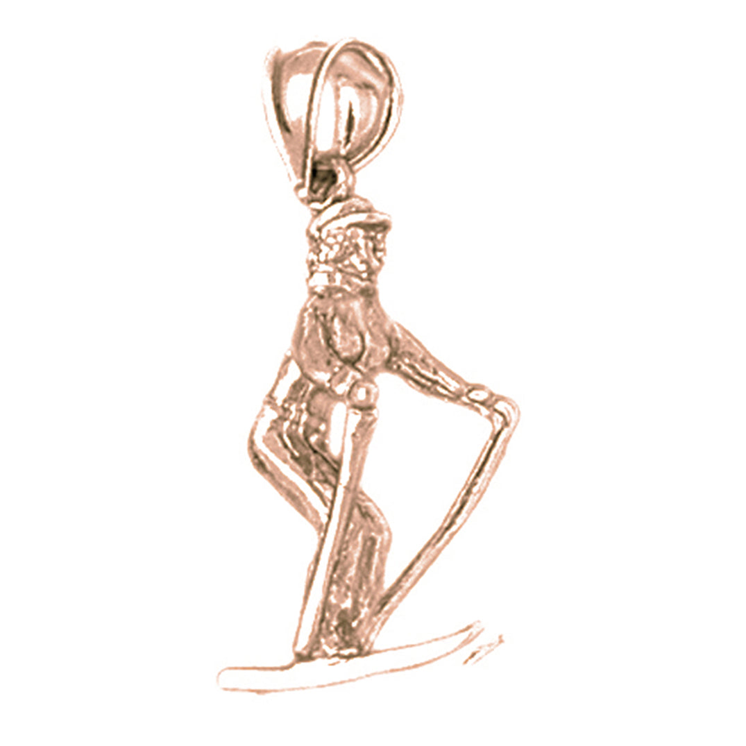 10K, 14K or 18K Gold 3D Skier Pendant