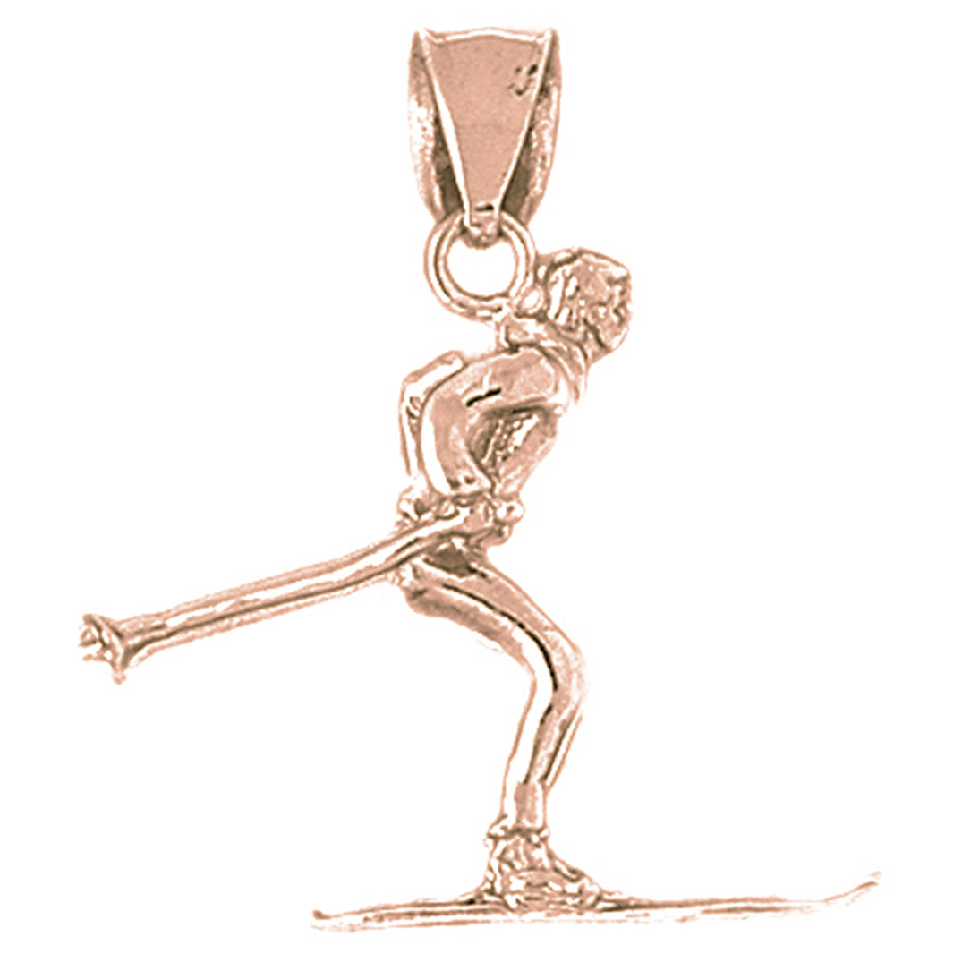 10K, 14K or 18K Gold 3D Skier Pendant