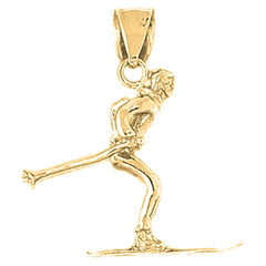 10K, 14K or 18K Gold 3D Skier Pendant