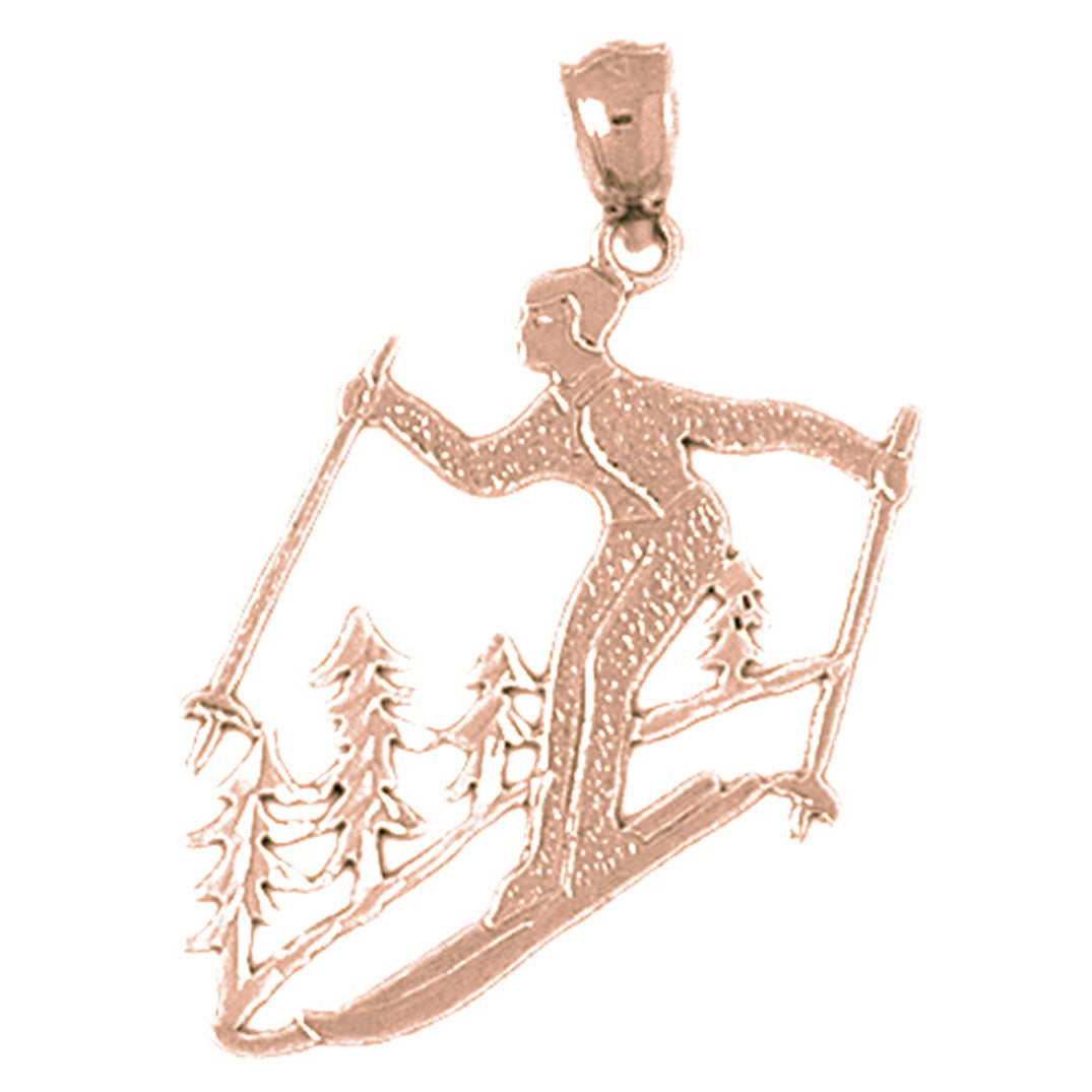 14K or 18K Gold Skier Pendant