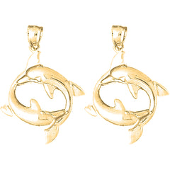 14K or 18K Gold 38mm Dolphin Earrings