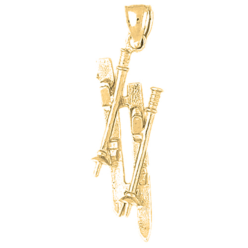 10K, 14K or 18K Gold 3D Set Of Skis Pendant