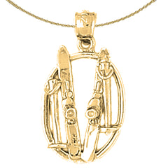 10K, 14K or 18K Gold 3D Set Of Skis Pendant