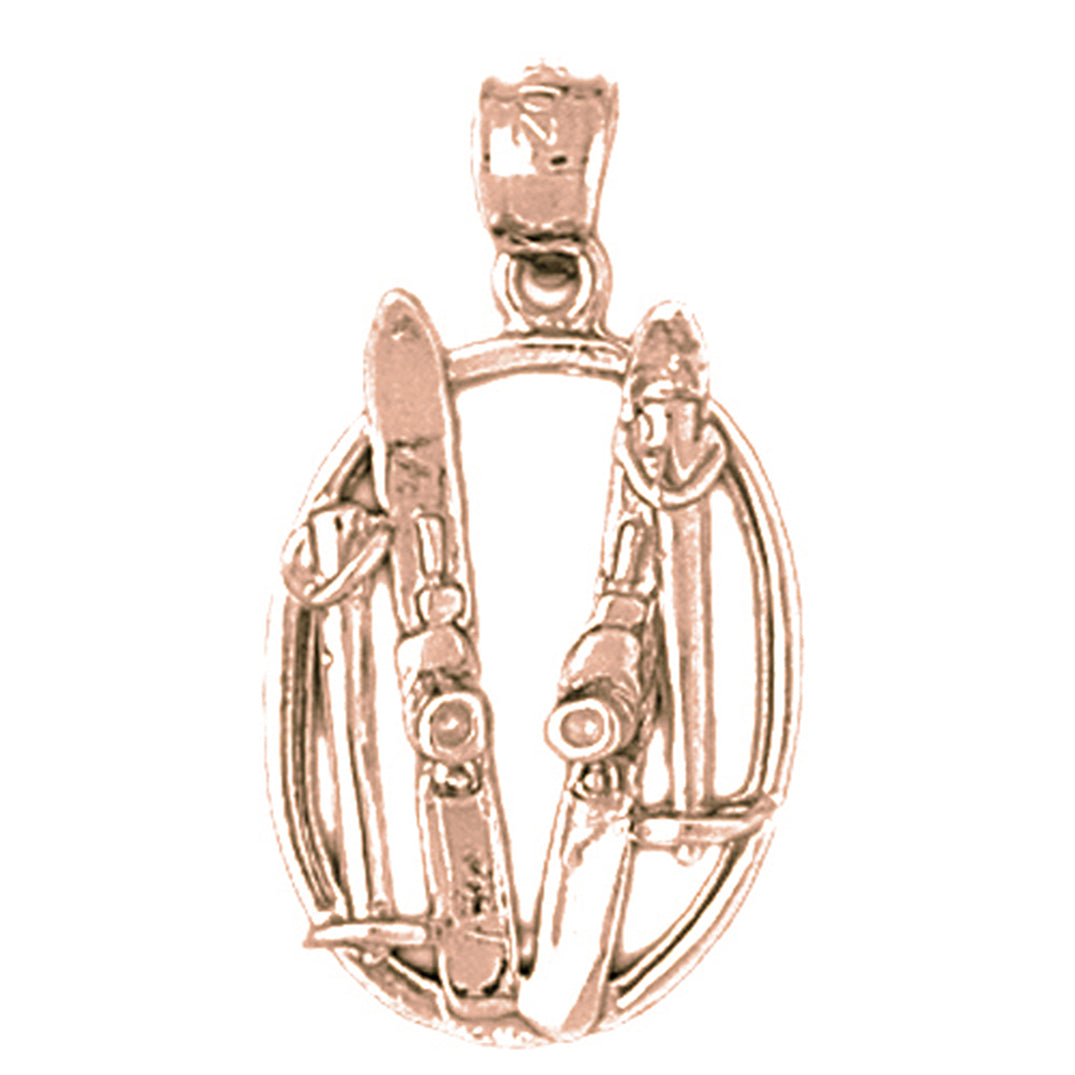 10K, 14K or 18K Gold 3D Set Of Skis Pendant