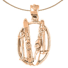 10K, 14K or 18K Gold 3D Set Of Skis Pendant