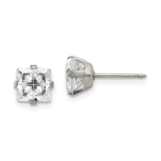 Inverness Stainless Steel 7mm Faceted Square CZ Earrings