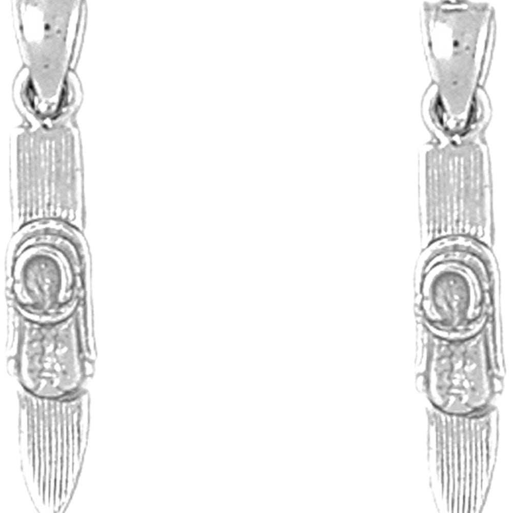 Sterling Silver 23mm 3D Skis Earrings