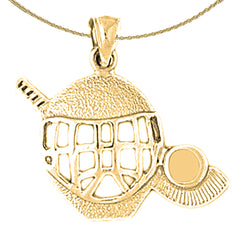 10K, 14K or 18K Gold Hockey Mask With Stick And Puck Pendant