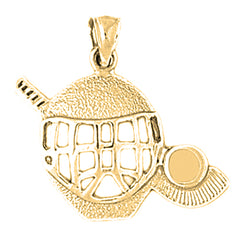 10K, 14K or 18K Gold Hockey Mask With Stick And Puck Pendant