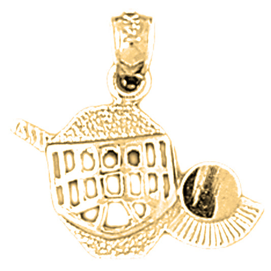 14K or 18K Gold Hockey Mask With Stick And Puck Pendant