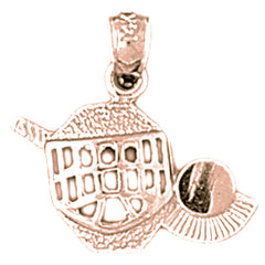 14K or 18K Gold Hockey Mask With Stick And Puck Pendant