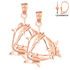 Pendientes de delfín de oro de 14 quilates o 18 quilates de 33 mm