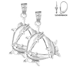 Pendientes de delfín de oro de 14 quilates o 18 quilates de 33 mm