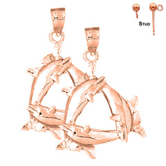 Pendientes de delfín de oro de 14 quilates o 18 quilates de 33 mm