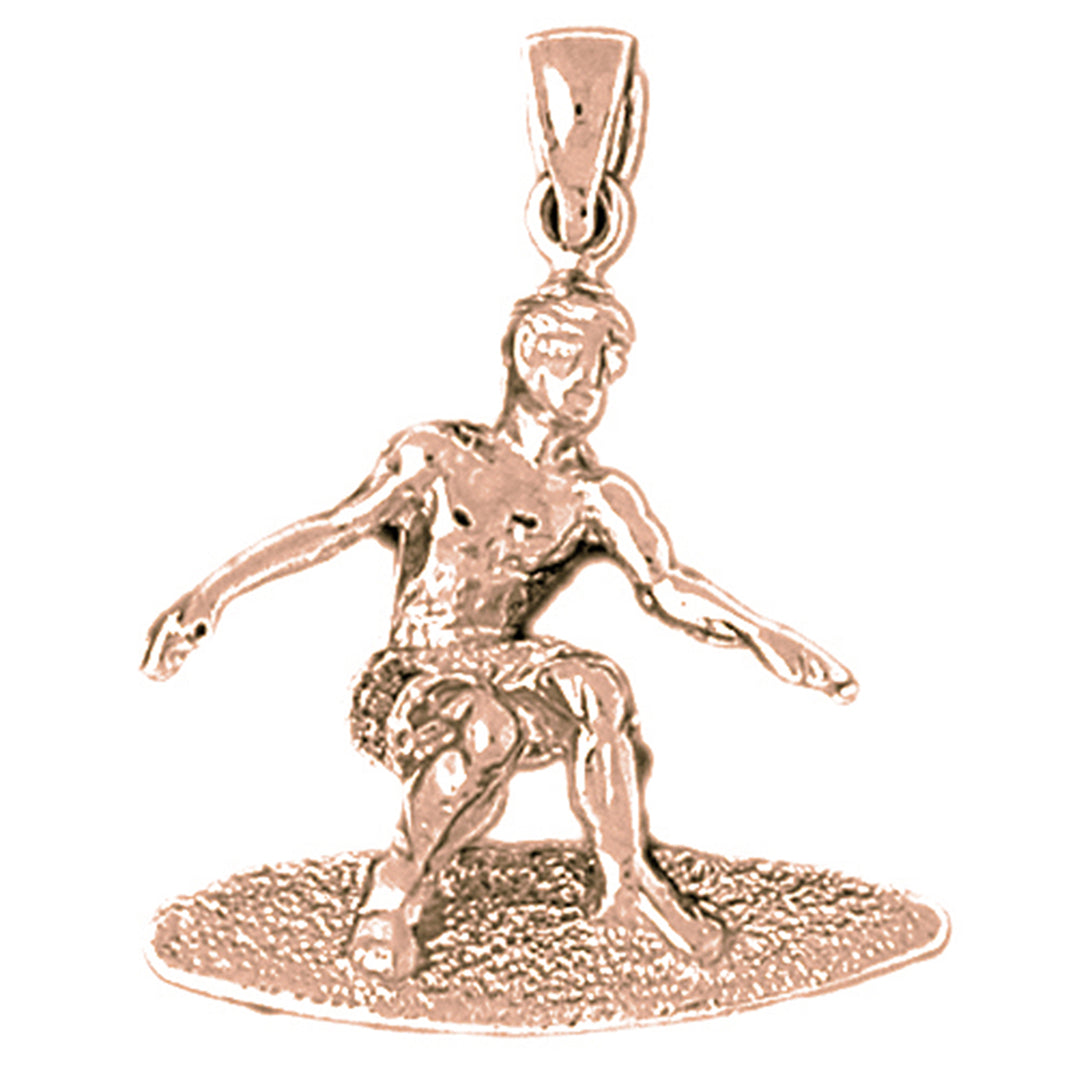 10K, 14K or 18K Gold 3D Surfer Pendant