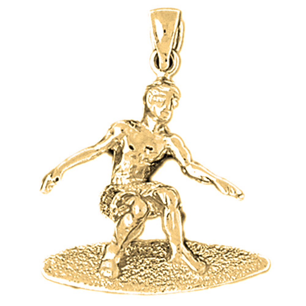 10K, 14K or 18K Gold 3D Surfer Pendant