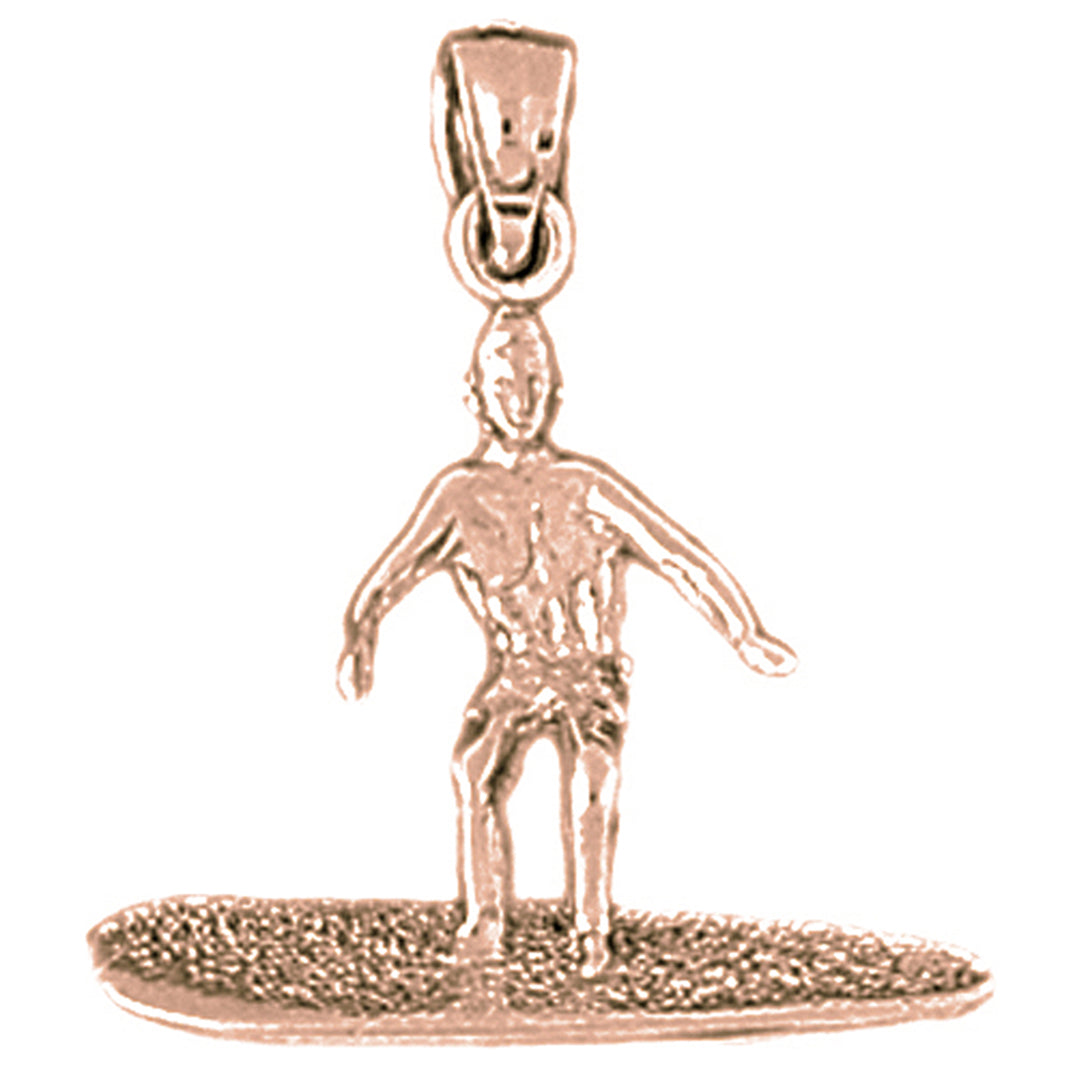 10K, 14K or 18K Gold 3D Surfer Pendant