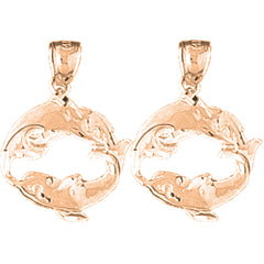 14K or 18K Gold 23mm Dolphin Earrings