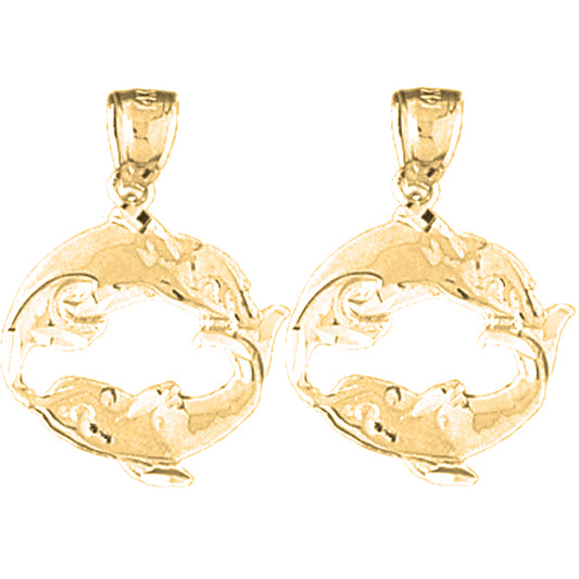 14K or 18K Gold 23mm Dolphin Earrings