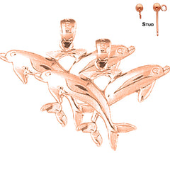 Pendientes de delfín de oro de 14 quilates o 18 quilates de 26 mm