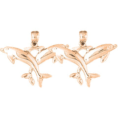 14K or 18K Gold 26mm Dolphin Earrings