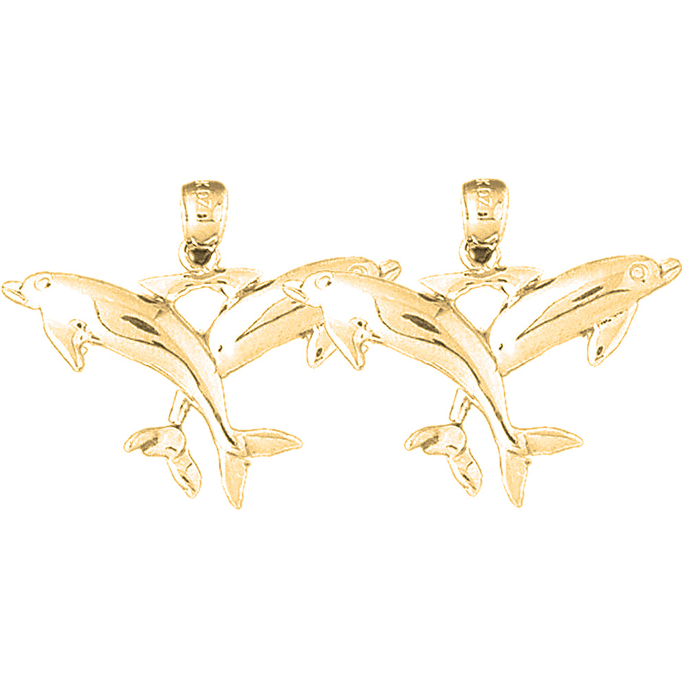 14K or 18K Gold 26mm Dolphin Earrings