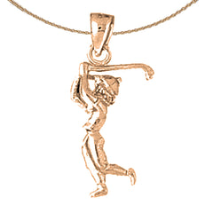 10K, 14K or 18K Gold 3D Woman Golfer Pendant